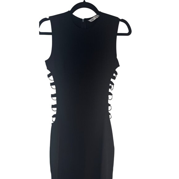2/$30 XS Zara Sleeveless Black Midi Dress Side Silver Decorative Circles - Picture 7 of 15